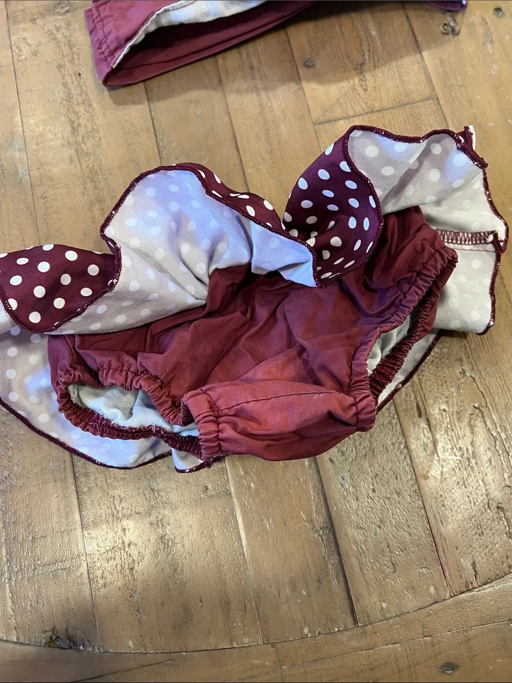 Addie Lou Blu bulldog polka dot sunsuit two piece 2T burgundy boutique